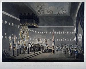 Augustus Charles Gallery: Lord Nelson lying in state in the painted chamber at Greenwich Hospital, London, 1806