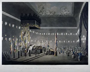 Augustus Charles Prints: Lord Nelson lying in state in the painted chamber at Greenwich Hospital, London, 1806