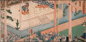 Shogun Prints: Lord Yoritomoku Watches a Noh Performance, 19th century. Creator: Tsukioka Yoshitoshi