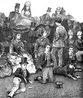 Schoolchild Prints: At Lord's Cricket-Ground: the Eton and Harrow match, 1872. Creator: Joseph Swain