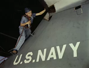 Us Navy Gallery: Lorena Craig is a cowler under civil service at the Naval Air Base, Corpus Christi, Texas, 1942