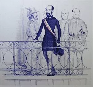 Lorenzo Brentano on the balcony of the Rathaus in Karlsruhe. Artist: Anonymous