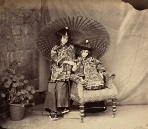 Lorina and Alice Liddell in Chinese Dress, 1860. Creator: Lewis Carroll
