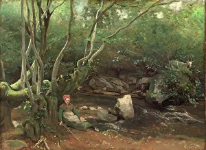1796 1875 Prints: Lormes: Goat-Girl Sitting Beside a Stream in a Forest