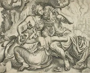 Incest Prints: Lot and His Daughters, 1555. Creator: Balthazar van den Bos