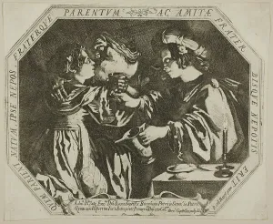 Incest Prints: Lot and His Daughters, c.1625. Creator: Bernardino Capitelli