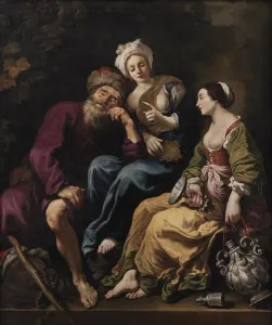Incest Prints: Lot and His Daughters; Lot made drunk by his two Daughters, 1625. Creator: Claude Vignon