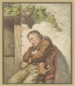 Assistant Prints: Lou, the baker's servant, fell asleep in the sunlight in front of the house