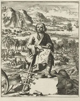 Louisiana Prints: Louis Hennepin landing in North America, pub. 1688 (engraving). Creator: Dutch School
