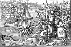 Disembarkation Prints: Louis IX of France disembarking at Carthage during the Eighth crusade, 1270 (1518)