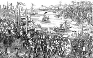 Disembarkation Prints: Louis IX of France disembarking at Damietta, Egypt, Seventh Crusade, 1249 (1522)