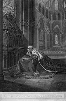 Louis VII, King of France before Beckets tomb, Canterbury Cathedral, 12th century (1800).Artist: W Sharp