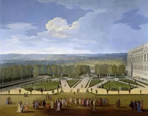 Louis XIV and his Court on a Promenade in the Gardens of Versailles. Artist: Allegrain, Etienne (1653-1736)