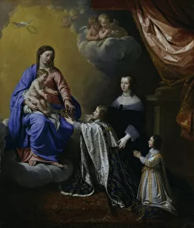 Anne Of Austria Collection: Louis XIV offers the Madonna a crown and sceptre, c. 1643