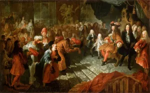 Louis XIV receiving the Persian Ambassador in the Galerie des Glaces at Versailles, 19th February 17 Artist: Coypel Louis XIV receiving the Persian Ambassador in the Galerie des Glaces at Versailles, 19th February 17 Artist: Coypel
