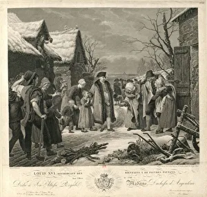 Louis XVI Distributing Alms to the Poor Peasants in the Winter of 1788, c. 1817. Creator: Adam