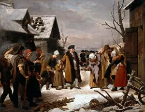 Louis XVI Distributing Alms to the Poor of Versailles during the Winter of 1788. Artist: Hersent, Louis (1777-1860)