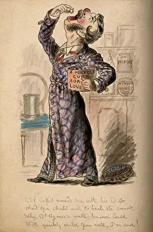 Pills Prints: A love sick man taking some of Doctor Hymen's pills to try and cure himself