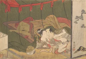 Penis Prints: Lovers Beneath a Mosquito Net, 18th century. 18th century. Creator: Suzuki Harunobu