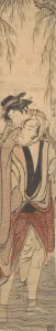 Two Lovers Crossing a River, late 18th century. Creator: Torii Kiyonaga