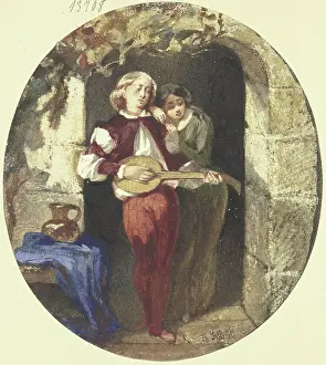 Devotion Prints: Lovers in the front door, 1850. Creator: Andreas Deckelmann