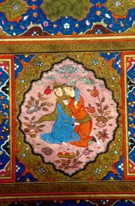 Lovers embracing in a garden