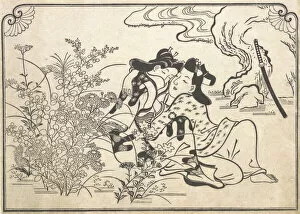 Lovers Beside Flowering Autumn Grasses, 1680s. Creator: Hishikawa Moronobu