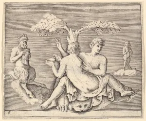 Half Man Prints: Two Lovers with Pan, published ca. 1599-1622. Creator: Unknown