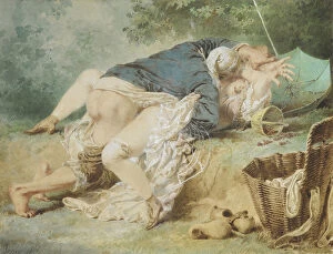 Watercolour On Paper Gallery: Lovers in a park, 1865. Artist: Zichy, Mihaly (1827-1906)