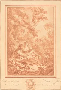 Bucolic Collection: Two Lovers Seated at the Foot of a Large Tree, Surprised by Two Girls