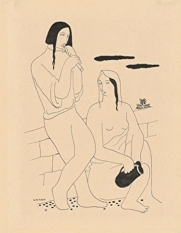 Flute Player Prints: Lovers (Song, Pastoral), around 1929-1930. Creator: Mikulas Galanda