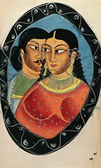 Nose Ring Prints: Two lovers surrounded by an oval frame. Creator: Unknown