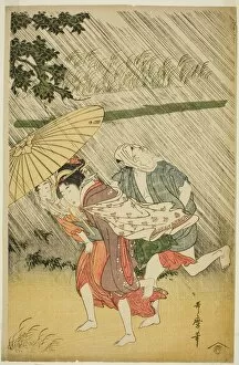 Rain Collection: Lovers under an Umbrella, Japan, c. 1797. Creator: Kitagawa Utamaro