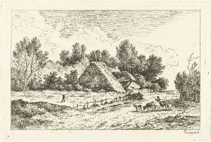 Nicolas Pérignon Prints: A Low Cottage with a Herdsman Leading His Flock, 1771. Creator: Nicolas Perignon