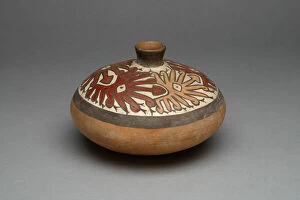 Star Shaped Gallery: Low Jar with Small Spout Depicting a Repeated Abstract Star or Face Motif, 180 B.C. / A.D