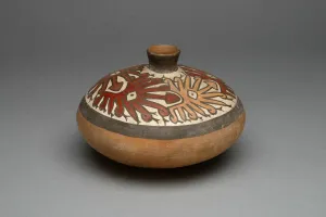 Nazca Prints: Low Jar with Small Spout Depicting a Repeated Abstract Star or Face Motif