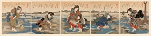 Paddling Gallery: Low Tide at Susaki - A Set of Five (Shiohi goban no uchi), c. 1828 / 30
