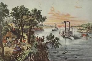 Negro Collection: Low Water In The Mississippi, pub. 1868, Currier & Ives (Colour Lithograph)