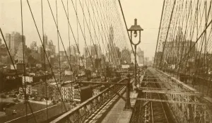 Golding Prints: Lower Manhattan Viewed Through The Network Of Cables On Brooklyn Suspension Bridge, c1930