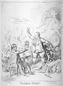 Raising Gallery: The loyal toast, 1798. Artist: James Gillray