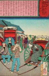 Taiso Prints: The Loyal Wife Koto Recognizes Her Long-Lost Husband as a Rickshaw Driver
