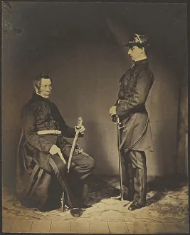 Crimea Ukraine Prints: Lt. Gen. Sir Burgoyne, G.C.B. Seated in Dress Uniform with Aide to his Right