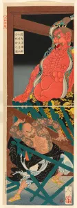 Guardian Prints: Lu Zhishen in a Drunken Rage Attacking the Guardian Figure at the Temple on Moun