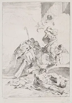 Three Lucchese saints Sts Nicholas Tolentino, Nicholas of Bari and Roch interceding w... 1650-1700. Creator: Anon