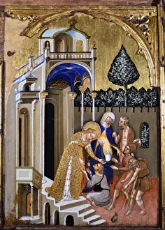 Pinacoteca Civica Prints: Lucia gives alms, c. 1410. Creator: Jacobello del Fiore