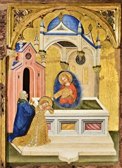 Loyalty Gallery: Lucia praying at the tomb of Saint Agatha, c.1410. Creator: Jacobello del Fiore