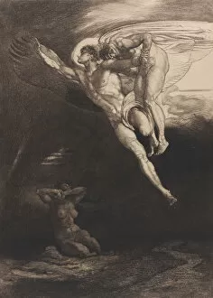 Genesis Gallery: Lucifer Carries Cain up into the Finite Space, from Eight Etchings on Byrons Cain