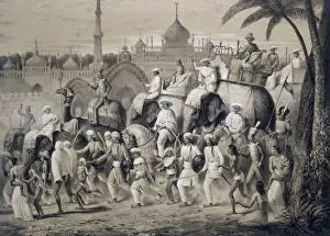 Camels Prints: Lucknow, the principal street, from Voyages in India, 1859. Creator: A. Soltykoff