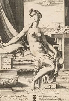 Salamanca Gallery: Lucretia Preparing to Kill Herself, ca. 1542. Creator: Enea Vico