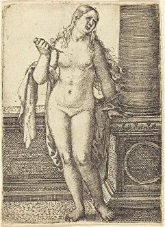 Distressed Prints: Lucretia Standing at a Column, c. 1520. Creator: Barthel Beham